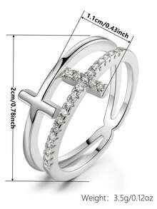 1 PC Glamorous Cross Cubic Zirconia Ring For Women For Wedding Engagement Anniversary Party Band Jewelry Valentine's Day Gift - Silver - View 4