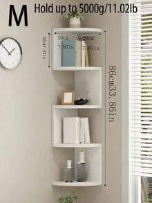 1pc Wall-Mounted 5-Tier Semi-Circle Corner Storage Rack, Wall-Mounted Bookshelf (Lighting Not Included) - White - View 7