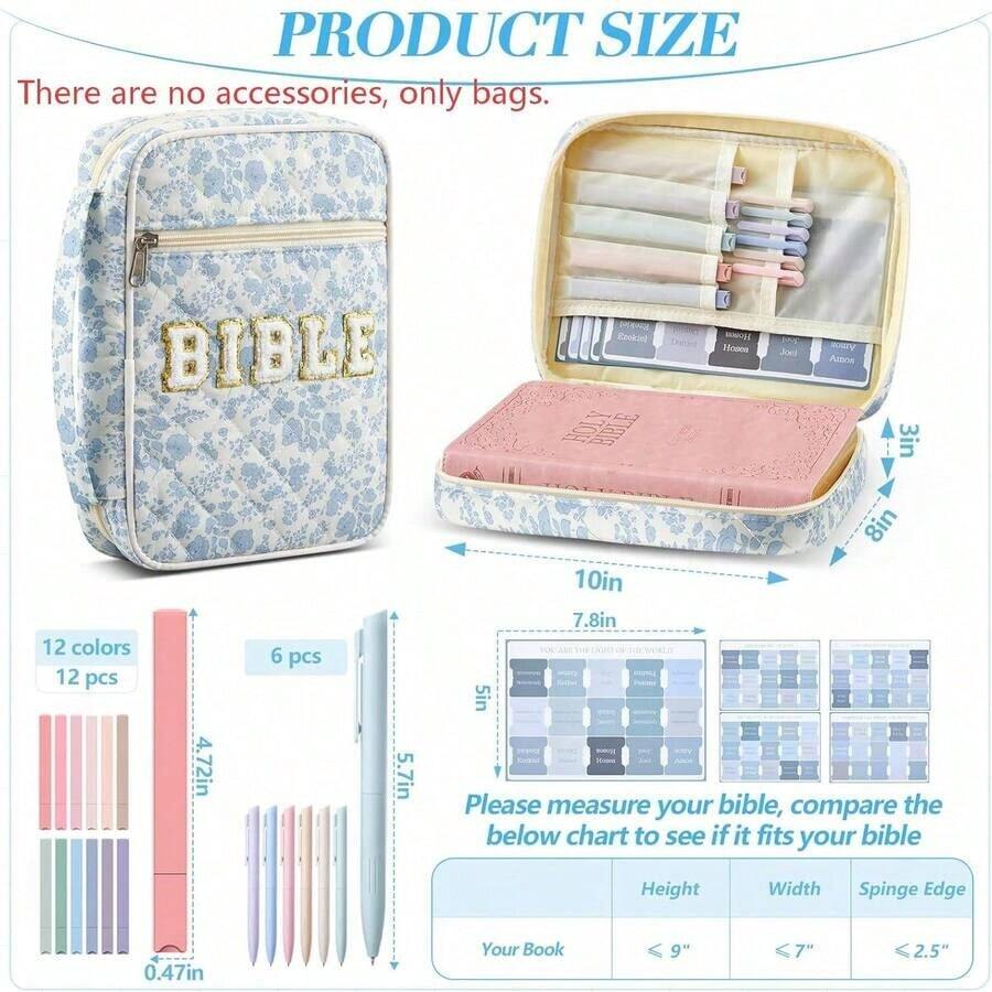 Bible Cover Women Large Bible Cover With Durable Handle Quilted Bible Carrying Girls Bible Study Supplies Accessories(Only Bags, No Pens And Notebooks And Sticky Note) - Nhiều màu - Xem 1