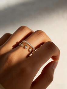 1pc Elegant Tassel Rhinestone Adjustable Women's Ring, Suitable For Daily Wear, Sparkling Finger Accessory, Holiday Gift - Multicolor - View 1