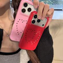 新年氛围可爱蜡皮黑白双心水钻手机壳，适用于 17 Pro Max/16 Pro Max/15 Pro Max/14 Pro/13 手机，女士创意设计手机壳 - 彩色 - 查看 5