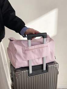 Large Capacity Nylon Short Trip Duffel Bag, Gym Bag, Yoga Bag, Student Back To School Luggage Bag, Unisex - Pink - View 6