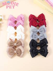 12pcs Cute Double-Layer Bow Hair Clips, Pet Hair Accessories For Decorating Cats And Dogs, Suitable For Daily Use - Multicolor - View 7