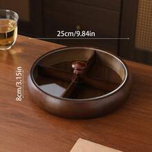 1 đĩa tre chia ngăn, khay trưng bày tráng miệng, đĩa đựng trái cây đa năng, thích hợp để trang trí bàn ăn, đĩa ăn gia đình và nhà bếp. - Đĩa đựng trái cây chia ngăn màu quả óc chó - Xem 2