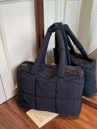 Spacious & Fashionable Quilted Women's Handbag With Detachable Shoulder Strap And Zipper Closure, Suitable For Work, Travel And Gym - Available In Black