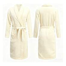 Tendencia1pcs Toalla Bata Baño Unisex Franela Súper Absorbente ÚnicaCalidad premium - Blanco Crema - Ver 4