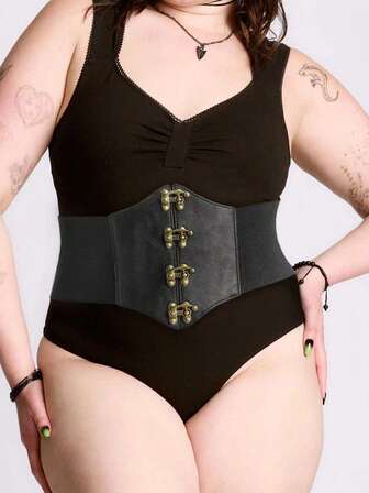 1 st. dambälte med mörkt spänne och elastiskt justerbart, tätt midjebälte, lämpligt för daglig pendling, dejter, fester och andra tillfällen