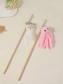 1 Set/2pcs Pet Cat Toys/Cat Teaser, Octopus/Mouse/Cat/Cartoon Design, Wooden Stick Plush Realistic Octopus Doll Cat Doll - Multicolor - View 8