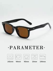 1pc Men's Rectangular Small Frame High-Quality Personalized Minimalist Fashion Fashion Glasses, Suitable For Parties, Travel, Casual, Beach, And Daily Use - Black Frame Tea Leaves - View 2