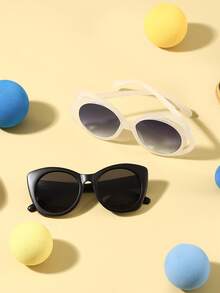 一套两副，男女童6-12岁聚碳酸酯猫眼蝴蝶结形镜框眼镜，可爱百搭时尚眼镜，户外旅行度假必备，附眼镜盒 - 彩色 - 查看 4