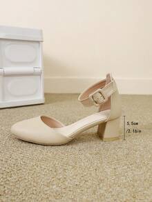 Giày sandal cao gót đế dày thời trang dành cho nữ, quai khoét rỗng thoải mái với khóa cài. - Màu be - Xem 3