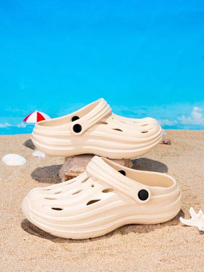 1双儿童纯色透气柔软舒适网面凉鞋，适合儿童脚型，户外及沙滩穿着