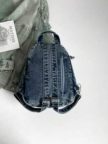 1pc Solid Color Cute Puppy Cartoon Embroidered Denim Fabric Zipper Closure Fashion Casual Messenger Bag/Backpack For Men, Suitable For Daily Commute, Work, School, Outing, Short Trip