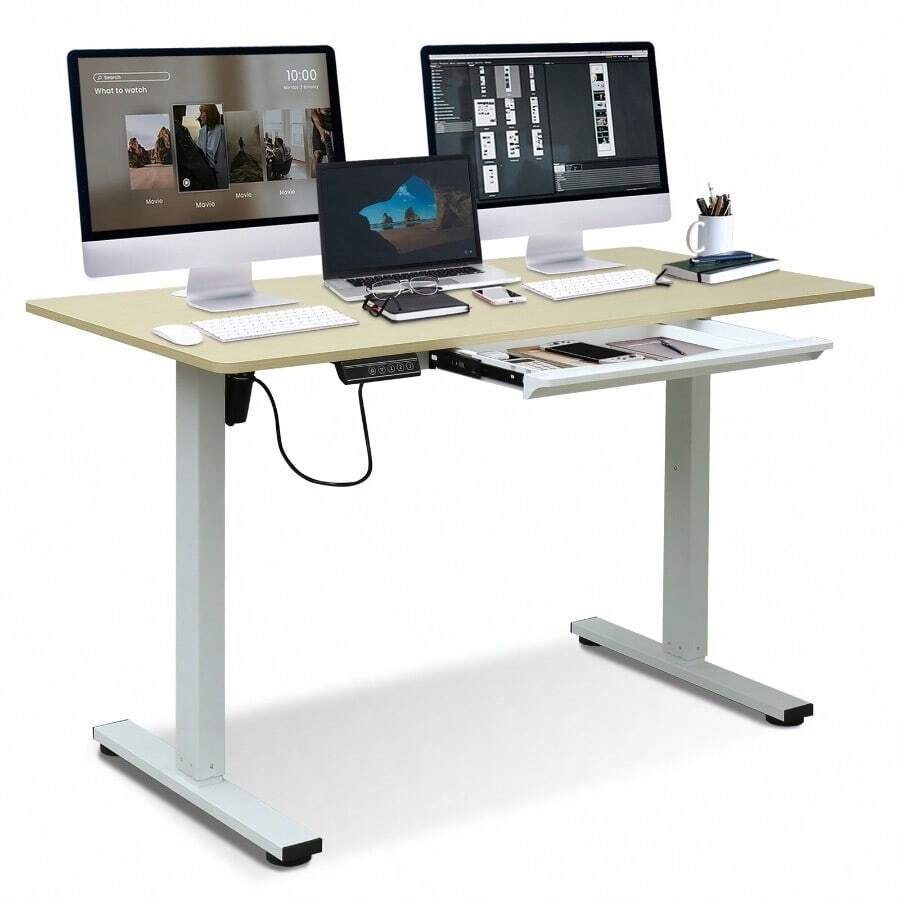 47 X 24 Inch Adjustable Height Standing Desk Computer Office Table Drawer Wood - 如圖所示 - 查看 1