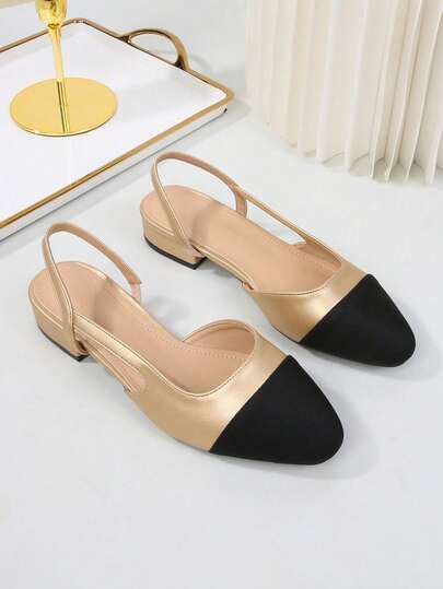 Plus Size Women's Backstrap Sandals, Square Toe Flat Leather Shoes, 2026 New Versatile French Elegant Low Heel Mixed Color Mid Heel Classic Retro Casual Shoes