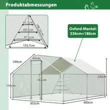 Metall-Aviary 3x4m With Integrated Klettergerüst, Dach Und Sicherheitsschloss – Wetterfester Hühnerstall Mit Riesigem Auslauf Für Kleintiere Und Geflügel - Green - View 5
