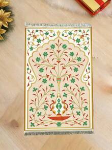 1件花卉图案带流苏边的毛毯，可水洗地毯