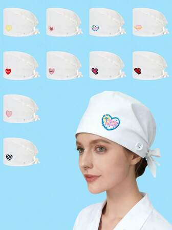 1 st. unisex vit polyestermössa med kärleksmärke, svettbandsfoder, justerbar remdesign, lämplig för veterinärer, tandläkare, skönhetskliniker, läkare, sjuksköterskor och städpersonal