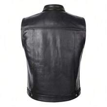 Icebanner Classic Black Faux Leather Vest For Men With Convenient Snap Buttons And Clean Tailored Silhouette - 黑色 - 查看 4