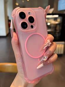 1pc Precise Hole Air Cushion Anti-Fall Magnetic Absorption Phone Case, Matte Pink Transparent Phone Case Compatible With IPhone 11/12/13, Magnetic Ring Wireless Charging Phone Case Compatible With IPhone 14/15/16, Pink Girly Phone Protective Case Compatible With IPhone 17/17Pro/17ProMax/Air Series, TPU Soft Phone Protective Cover Compatible With IPhone 15, Phone Case Compatible With IPhone 16, Phone Case Compatible With IPhone 17 Pro, Phone Case Compatible With IPhone 13 - View 4