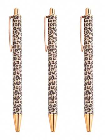 3pcs Cute Leopard Print Neutral Pens Set, Pressing Design, Minimalist Printed Ballpoint Pens, Suitable For Journaling And Gifting, Perfect For Wedding, Valentine's Day, Back To School
