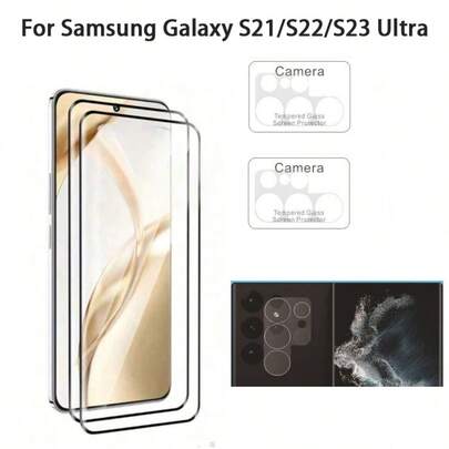 适用于荣耀200 5G/400 Pro的2+2片装屏幕保护膜，带摄像头镜头保护膜，9H硬度，防刮钢化玻璃膜，兼容手机壳，防指纹。荣耀200 Pro摄像头镜头保护膜也适用于荣耀200 Lite/荣耀200 Smart。曲面钢化玻璃屏幕保护膜和镜头膜套装，兼容三星Galaxy S23/S22/S21 Ultra。