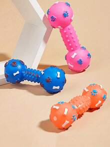 3个装吱吱作响的哑铃狗磨牙玩具 - 热塑性橡胶磨牙骨，适合幼犬出牙期使用，清洁牙齿的磨牙玩具，小型犬互动磨牙玩具（颜色随机） - 专为出牙和玩耍而设计。