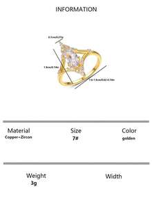 1pc Fashionable Luxurious Copper Inlaid Cubic Zirconia Geometric Rhombus Women's Ring, Sparkling Atmosphere Finger Accessory, Suitable For Daily Wear And Gifting - Multicolor - View 8