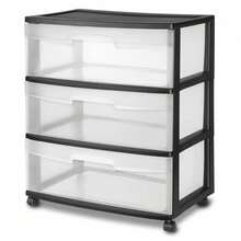 Wide 3 Drawer Cart, Clear Plastic Storage Drawers, Wheels Included, Black - 黑色 - 查看 8