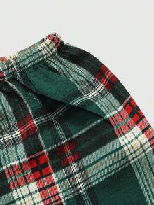 Men's Casual Elastic Waist Plaid Pants, Spring/Autumn - Green - View 4