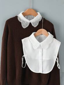 1件女士时尚黑白可拆卸领衬衫假领，优雅叠穿配饰，适合秋冬季服装 - 白色鏤空蝴蝶結雪紡 - 查看 14