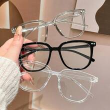 1 Pair Of Unisex Decorative Glasses - Anti-Glasses - Fashionable Campus Style, Transparent Black Frame, Face-Lifting Design, Suitable Daily Use - màu đen - Xem 5