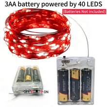 2m/20 piezas, 3m/30 piezas, 4m/40 piezas, 5m/50 piezas Luces de hadas LED, alimentadas por batería, adecuadas para bodas, vacaciones, dormitorio, fiesta, ambiente, mesita de noche, habitación, iluminación decorativa - Rojo - Ver 7