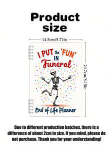 A5尺寸趣味葬礼策划笔记本 - 螺旋装订，骷髅跑步图案，印有“我让葬礼充满乐趣”字样 - 临终关怀指南，丧亲纪念礼物，葬礼策划笔记本 - 醒目字体，耐用螺旋装订 - 适用于悲伤的家庭、殡仪馆、大学和办公室，便携耐用，是日常记笔记的理想之选