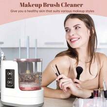Limpiador eléctrico de brochas de maquillaje 3 en 1 con secador de aire para brochas, herramienta de limpieza automática de brochas de maquillaje alimentada por USB, rotación lenta, pantalla LCD, apto para brochas de maquillaje de tamaño pequeño a mediano - Multicolor - Ver 6