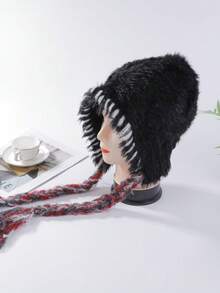 1 căciulă pufoasă tricotată manual pentru femei, groasă și călduroasă, elegantă, versatilă, care acoperă urechile, design împletit, potrivită pentru toamnă/iarnă