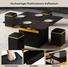 Modern Coffee Table In Glossy Black, Elegant Side Table, Multifunctional, Height Adjustable Coffee Table, Folding Dining Table/Living Room Furniture, 100 X 50 X 43 Cm (Length X Width X Height) - Black - View 6