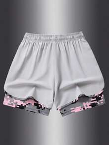 Quần short thể thao nữ hai lớp có dây rút, thích hợp cho leo núi, đạp xe, các môn thể thao dùng bóng, chạy bộ và tập thể dục trong nhà, mùa xuân/hè. - Màu Xám nhạt - Xem 7