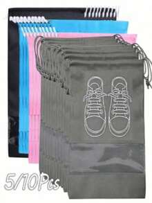 10pcs Non-Woven Fabric Drawstring Shoe Bags, Plain Gray Color Dust-Proof Shoe Covers, Reusable Travel Shoe Storage Bags, Simple Minimalist Design For Home And Travel