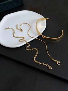 3pcs/Set Men Stainless Steel 18K Gold Plated C-Shaped Adjustable Bracelet With Chain, Suitable For Daily Wear, Father Day, Valentine Day, Anniversary, Boyfriend Birthday Gift