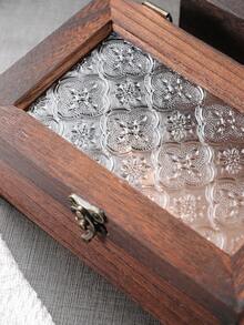 1pc Wooden Begonia Flower Glass Vintage Cabinet, Makeup & Miscellaneous Storage Cabinet With Drawers, Desktop Storage Basket , Makeup Room Decor,Room Decor - Coffee Brown - View 8