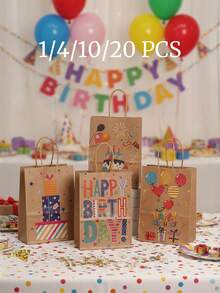 1/5/10/20pcs Kraft Paper Gift Bags With Handles, Birthday Gift Packaging Bags - , Bottom Reinforced - Ideal For Birthday Gifts, Party Favors, Anniversary Surprises - Birthday Party Gift Wrapping, Foldable Shopping Bags, Packaging Bags And Party Bags, Gift Wrapping Supplies, Party Packaging Supplies - Multicolor - View 1