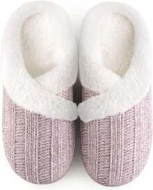 Women's Fuzzy Slip-On Slippers Indoor And Outdoor Use, Comfy Foam, Anti-Skid Rubber Hard Sole - Blue - View 6