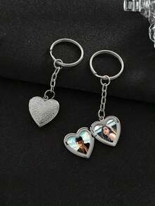 1pc 304 Stainless Steel Heart-Shaped Pendant Keychain, Handmade Heart-Shaped Small Box Fairy Tale Keyring Gift For Her - Silver - View 2