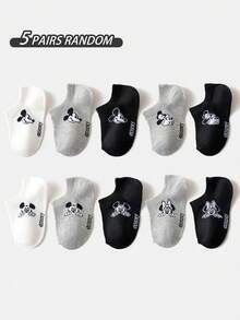 Disney 1/5/10 Pairs Girls/Kids/Boys Spring/Summer Ankle Socks, Adorable Cartoon Mickey/Minnie Mouse Pattern Decor, Fashionable Casual Breathable Moisture-Wicking Solid Color Invisible Socks, Cute & Versatile For Leisure, Sports, School, Holidays, Random Color & Style - Multicolor - View 12