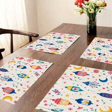4Pcs Ramadan Placemats Colorful Cartoon Stars Moons Place Mats Kids Festival Family Iftar Party Table Mats - White - View 7