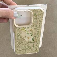 1pc TPU Soft Green & White Lily Rose Pattern Phone Case Compatible With IPhone 17 Pro Max/17/16 Pro Max/15/13/12/11, S20 FE/A15/S24/A55, Redmi Note 11/12/13 Pro, Full Body Shockproof Protective Cover - White - View 3