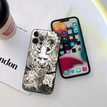 Funda de teléfono con tatuaje de máscara Hannya de samurái para iPhone 11, 15 Pro Max, 14 Plus, 13 Pro, 12, 11, X, S, XR, 7, 8, SE 2020, de TPU suave, compatible con 17, 17 Pro, 17 Pro Max - B04 - Ver 3