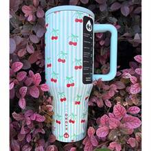 Limited Edition HydroJug Traveler - 32 Oz 40 Oz Water Bottle With Handle & Flip Straw - Fits In Cup Holder, Leak Resistant Tumbler-Reusable Insulated Stainless Steel & Rubber Base - Gifts For Women & Men, - Blue Sweet Cherry - 查看 4