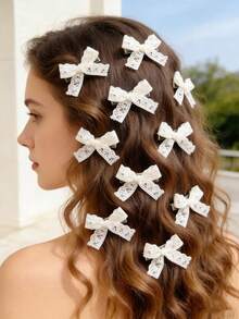 4/10pcs Lace Butterfly Hair Clips, Lace Side Clips, Bangs Clips, Wispy Clips, Bridal Headpiece, Valentine's Day Hair Accessories, Everyday Butterfly Hair Clips, Elegant, Cute, Fashionable, Versatile, Suitable For Parties, Events And Holidays, Gift For Girls, Hair Accessories, Hairpin - White - View 3